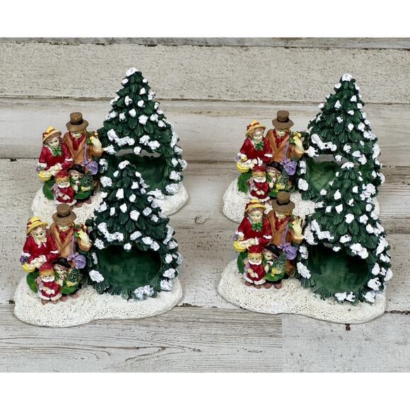Lot Of 4 Resin Napkin Holders Snowy Tree Family Christmas Caroling 3.25” H - Picture 1 of 5